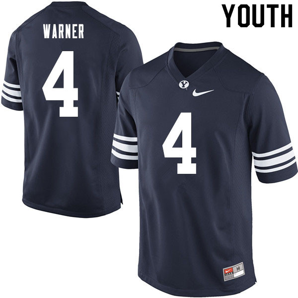 Youth #4 Troy Warner BYU Cougars College Football Jerseys Sale-Navy